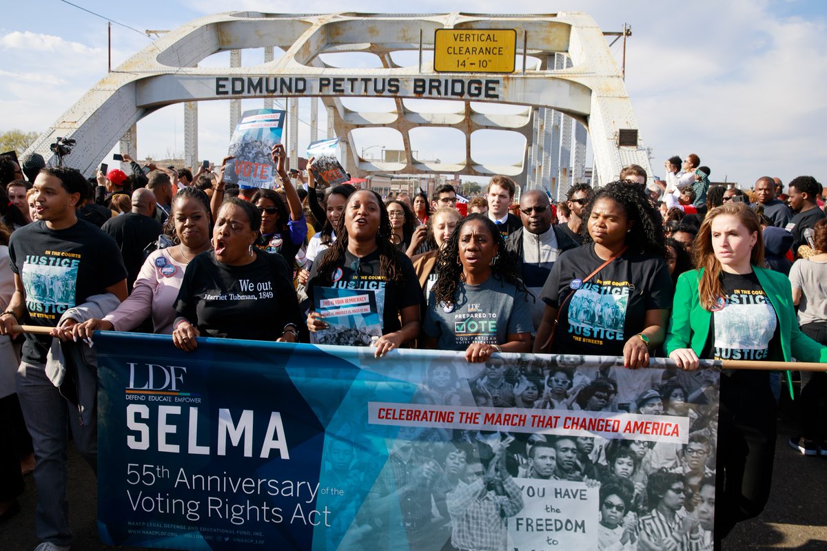 NAACP_LDF's tweet photo. The annual sojourn to Selma, Alabama to commemorate the anniversary of the #SelmaMarch is a sacred tradition at LDF. Itโs a time for reflection but also a time to be in communion with the people we serve and our partners who we stand arm-in-arm with in efforts to advance justice. https://t.co/IX3U58RYYS