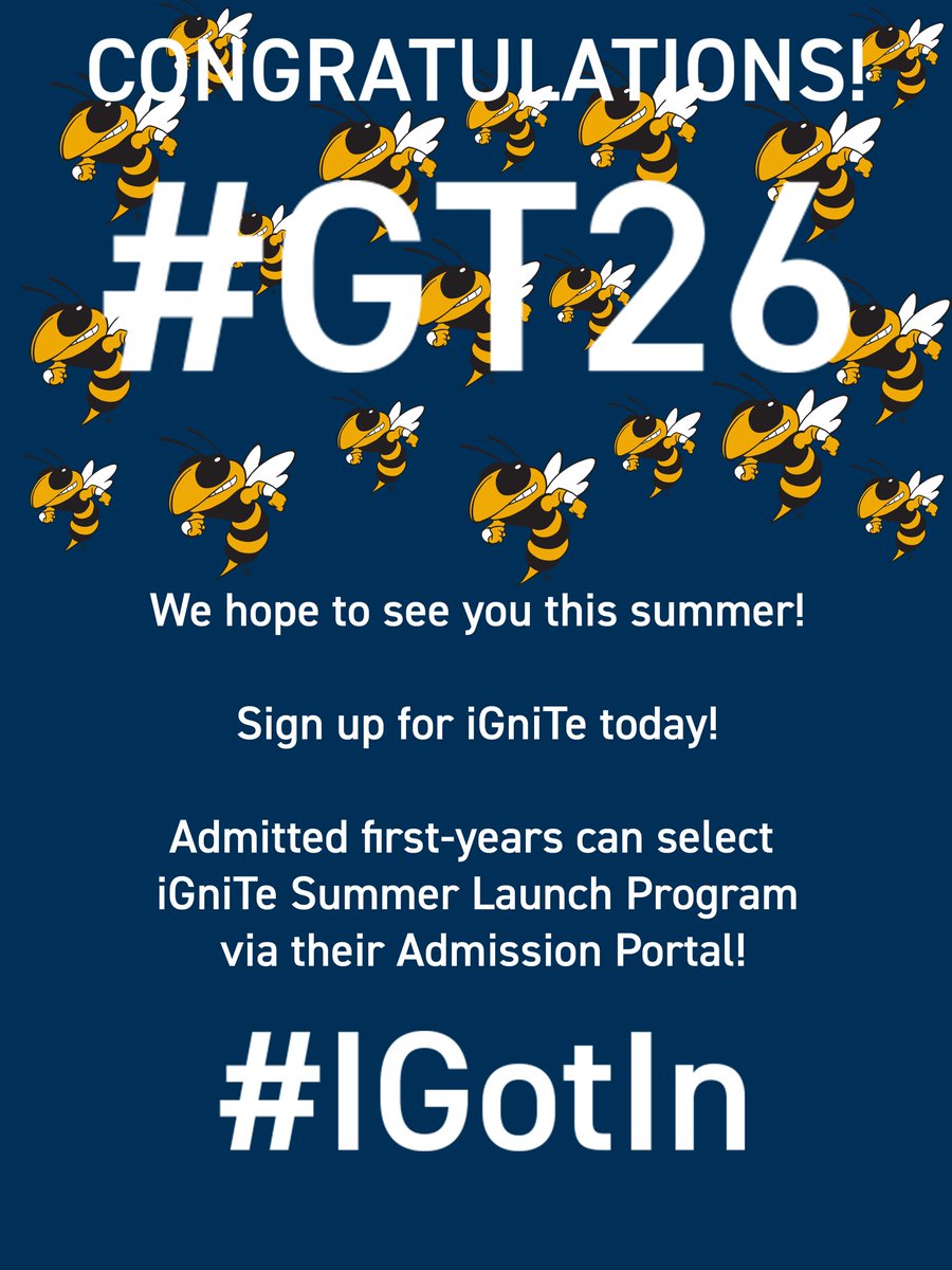 GTSummerSession's tweet photo. Is Buzz falling down your screen today? We are so excited to congratulate you on your acceptance to Georgia Tech and we hope you decide to join us this summer at iGniTe! If you have any questions about the program, feel free to dm us ☀️🐝 #gt26 #igotin @gtadmission https://t.co/DE8s2x3ojY