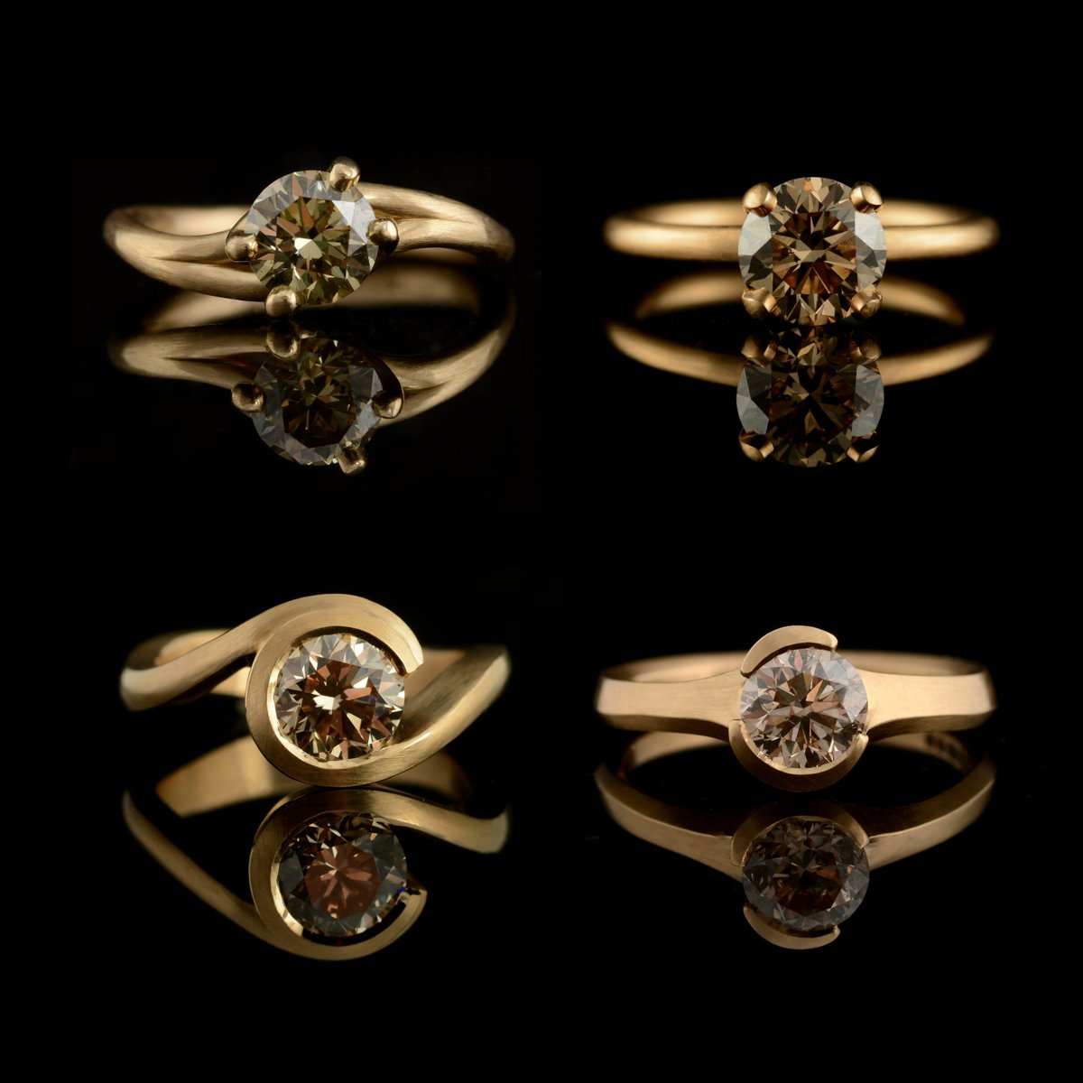 McCaulJewellery's tweet photo. One of our favourite combinations! Warm 18ct rose gold &amp; glittering cognac diamonds. 

Which ring would you choose?

#cognacdiamonds #rosegold #contemporaryfinejewellery #engagementringdesign #wavering #sculpturaljewellery #embracering #arrisring #asymmetricdesign #waxcarcing https://t.co/A6wfaPRWU9