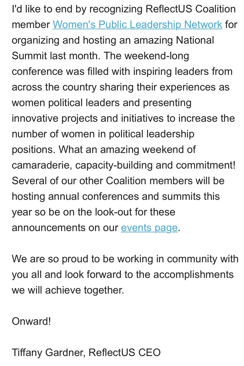 WPLNetwork's tweet photo. Thank you to @tiffygardner and @Reflect_US for highlighting our #WPLNSummit in their March 2022 newsletter! We are so proud to be a part of the #ReflectUS coalition!
https://t.co/T0OhAX50Bf https://t.co/AaH5PYvl3z