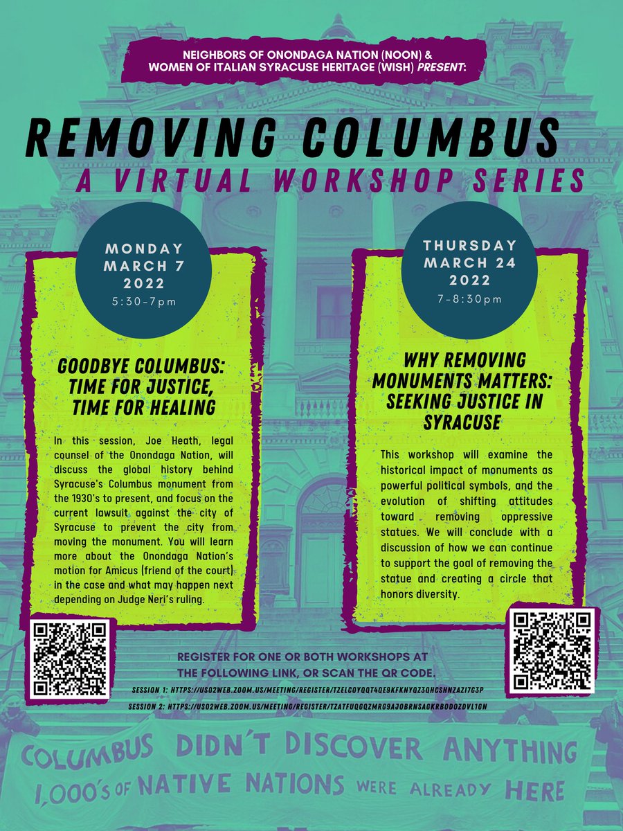 Neighbors_of_ON's tweet photo. First of a 2 part series is on Monday- Register now!
#replacecolumbus #RemoveColumbus #GoodbyeColumbus #timeforjustice #Onondaga #Haudenosaunee https://t.co/NuTCmapC3r
