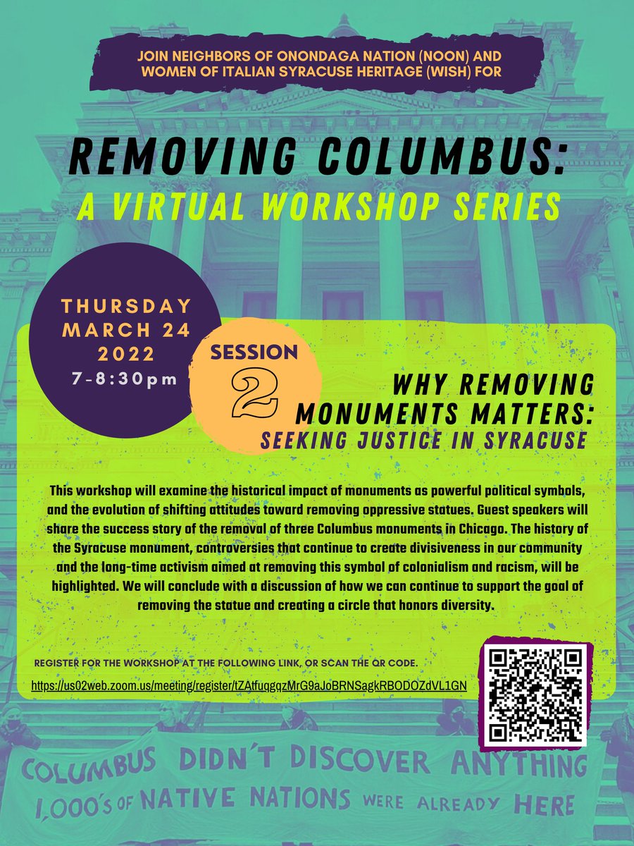 SyrPeaceCouncil's tweet photo. First of a 2 part series is on Monday- Register now!
#replacecolumbus #RemoveColumbus #GoodbyeColumbus #timeforjustice #Onondaga #Haudenosaunee https://t.co/JpdBn8FigJ
