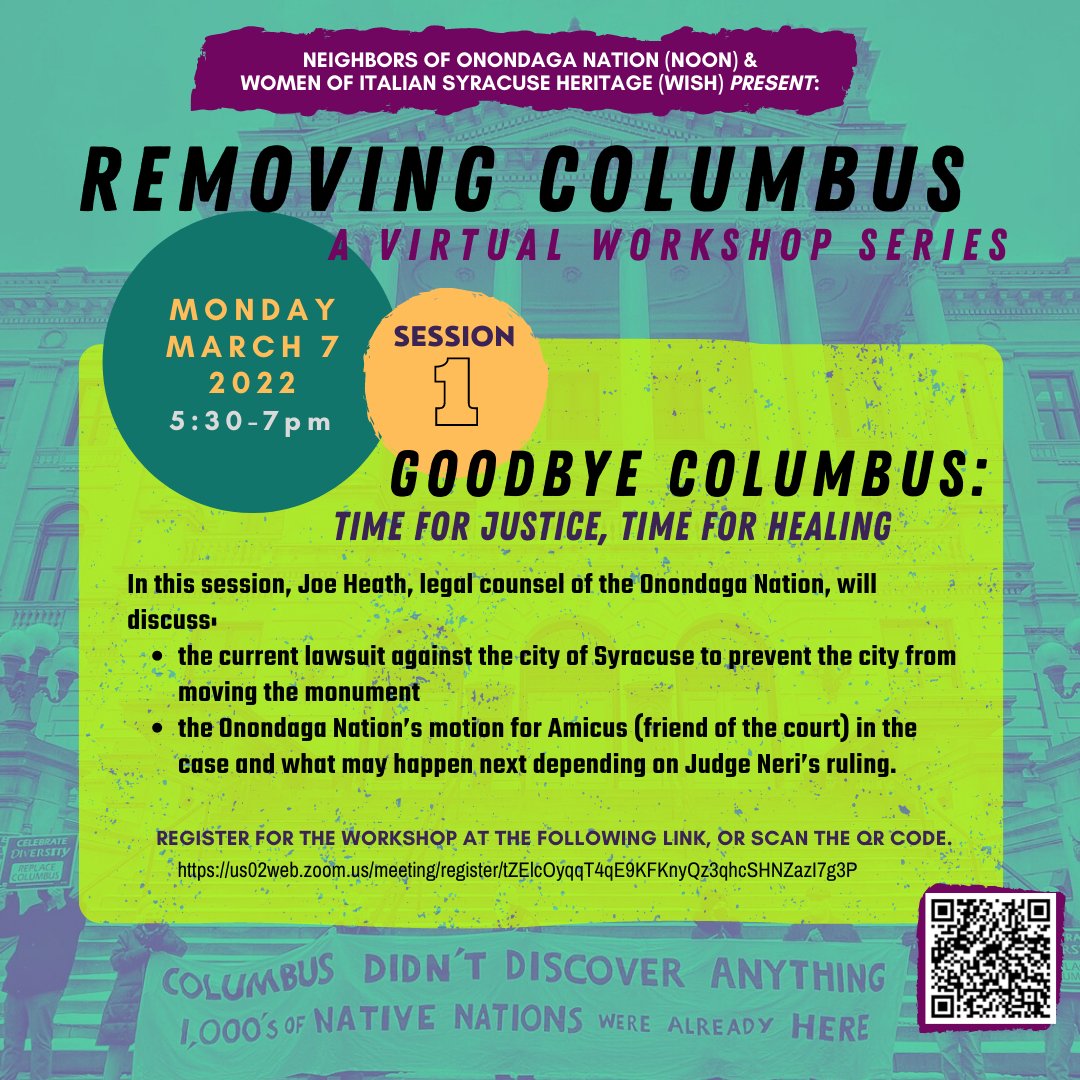 SyrPeaceCouncil's tweet photo. First of a 2 part series is on Monday- Register now!
#replacecolumbus #RemoveColumbus #GoodbyeColumbus #timeforjustice #Onondaga #Haudenosaunee https://t.co/JpdBn8FigJ