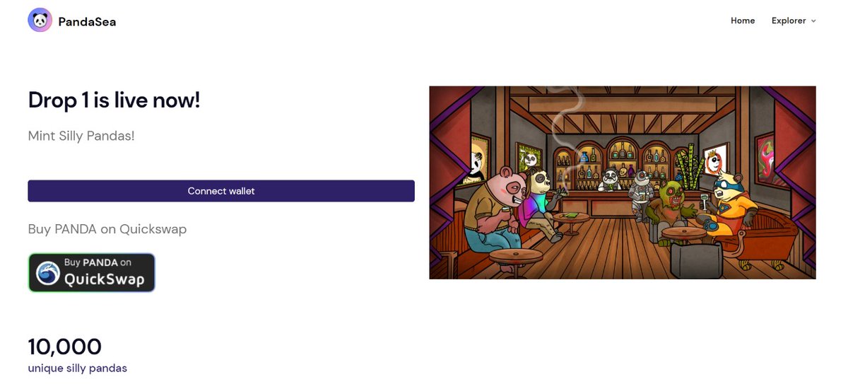 Silly Pandas are now LIVE ❗
Mint yours NOW:
pandasea.io/sillypandas
-
Buy $PANDA:
quickswap.exchange/#/swap?use=V2&…
-
#NFTs #nftart #NFTdrops #NFTCommumity