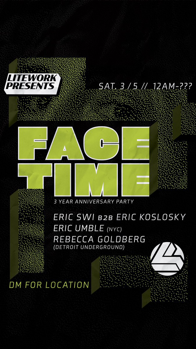 LiteWorkDET's tweet image. DETROIT!

Tonight: 

@Rebecca____G @umblemusic #EricSwi #EricKoslosky 

AFTERHOURS

Celebrating 3 years of #FACETIME 

DM for ADDRESS

@LiteWorkDET