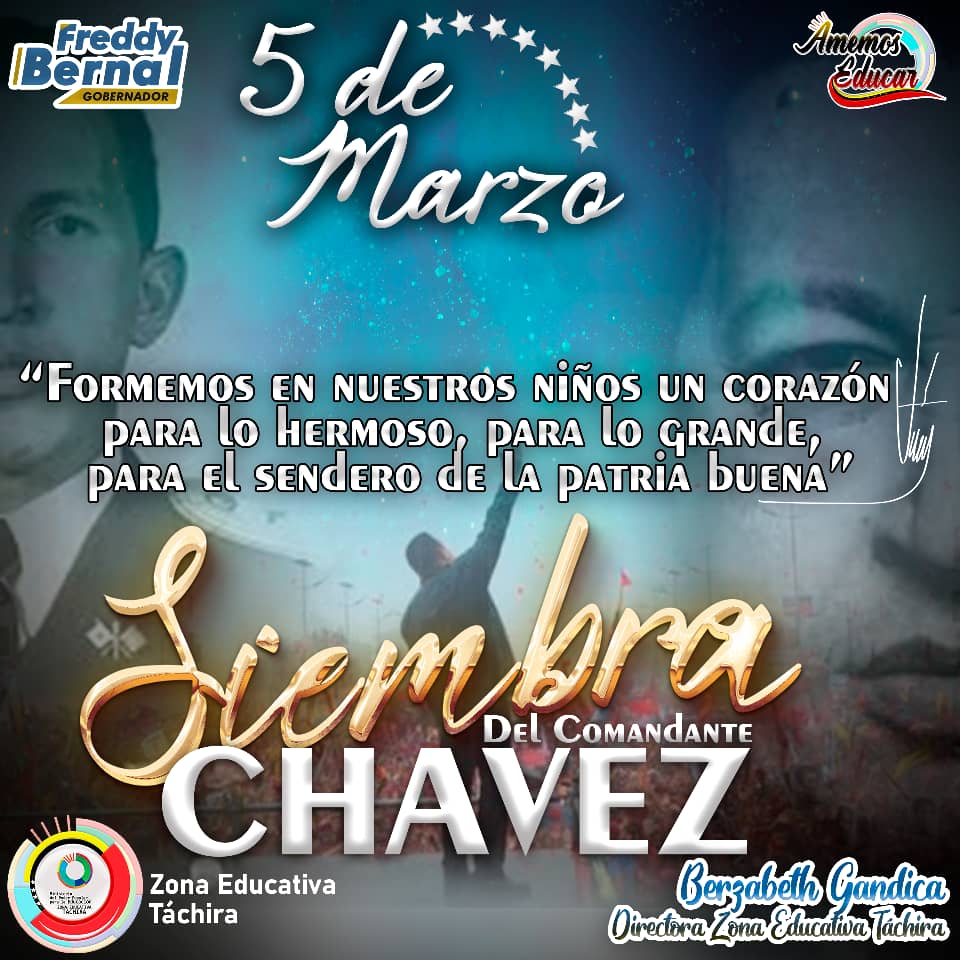 #05Marzo ¡Siembra del gigante de América! #HugoChávez. A 9 años de la partida física del hombre visionario que luchó y dio su vida por sus sueños de patria libre y soberana. Creador del Sistema Educativo Bolivariano, con una visión liberadora y emancipadora. #ChávezSiempreInvicto