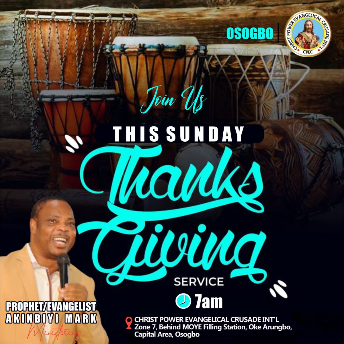 CpecOsunStateHQ's tweet photo. Let's come together to thank the Lord at tomorrow Thanksgiving Service. Jesus awaits a package for you!
#Sunday
#ChristPower https://t.co/jtxxMoHueJ