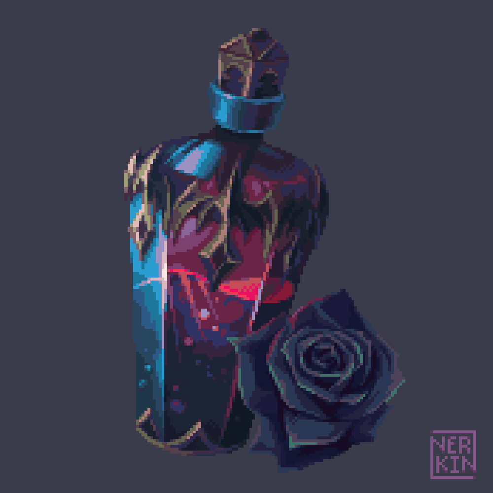 NerkinPixel's tweet photo. Black rose potion #pixelart  #ドット絵 https://t.co/IhT08qMSo9