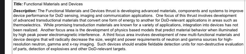 3) development of “advanced transductional materials that convert one form of energy to another” and “physics-based models that predict material behaviour when illuminated by high peak power electromagnetic influence”