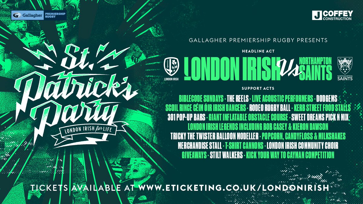 🎉 𝙎𝙩 𝙋𝙖𝙩𝙧𝙞𝙘𝙠'𝙨 𝙋𝙖𝙧𝙩𝙮! 🎉

Check out the full line-up for our big party on Saturday 26th March, including <a href="/biblecodesunday/">The BibleCodeSundays</a>, <a href="/the_reels_uk/">The Reels</a>, The 301 Bar and much much more!

Find out more about what's in store 👉 bit.ly/3HHSLG0

🎟 bit.ly/3Mil7K6