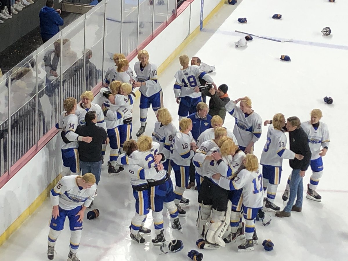 travisnyhus's tweet photo. State champions! Rice Lake wins it’s first-ever boys hockey state title with a 4-3 win over St. Mary’s Springs in the Division 2 championship game. https://t.co/fHDMWZPDMa
