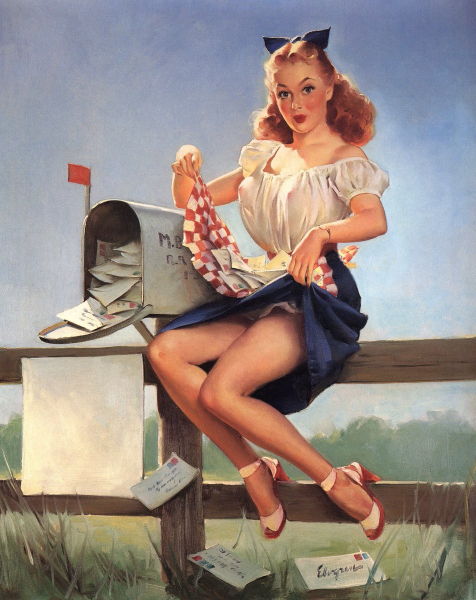 sydurbanek's tweet photo. I love this subset of pin-up art by Gil Elvgren that's just Woman So Bad at Task That She’s Flashing Us https://t.co/YKQhLVS55z