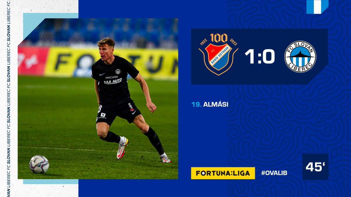FCSlovanLiberec's tweet photo. I přes několik zajímavých příležitostí v posledních minutách prohráváme po prvním poločase v Ostravě 0:1. #OVALIB  
Po přestávce musíme zabrat! 💪#FCSL https://t.co/EMS0reV3EW