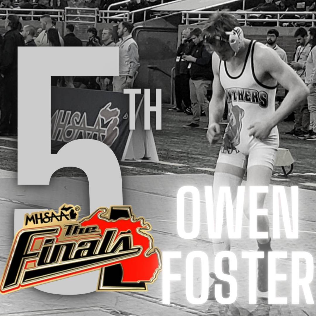 Owen Foster (Holland West Ottawa) 48-4 won by decision over Austin Alkazir (Macomb Dakota) 42-10 (Dec 6-4)

Placing 5th, Owen is the highest finisher for West Ottawa since 2013.
#GOWO #pantherstyle