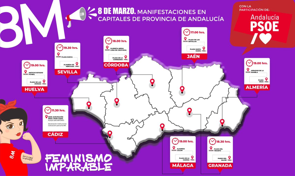 _JuanEspadas's tweet photo. Desde el @psoedeandalucia hacemos un llamamiento a combatir el machismo que mata a las mujeres. Este #8deMarzo salgamos a sumarnos a una marcha imparable como es la lucha feminista. No pararemos de gritar basta hasta que toda mujer no se sienta libre e igual

#FeminismoImparable https://t.co/0ABLRVr8U6