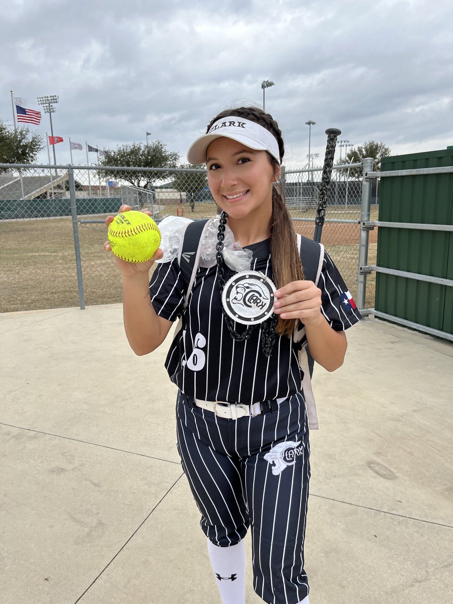 Game ball swag goes to Ava for throwing a gem on the mound. Sure with 7Ks and only allowed 3 hits. Honorable mention for hitting: ⁦Carlee,⁩ Victoria, same AJ. Another great team win!! ⁦<a href="/_clarksoftball/">Clark Softball Girls</a>⁩  ⁦<a href="/NISDClark/">Tom C. Clark HS</a>⁩ ⁦⁩ ⁦<a href="/CoachHalli/">Becca Halliburton</a>⁩ ⁦🥎 🏆 🏅⁩