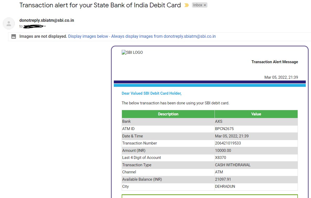 resident_vk's tweet photo. @TheOfficialSBI 
I neither live in DEHRADUN/India nor bank with SBI. But still keep getting notification on my gmail for one SBI banking account. Do you check if account holder also owns the email Id registered with the account, and if not, is that not a security issue to you? https://t.co/OY81fQPugI