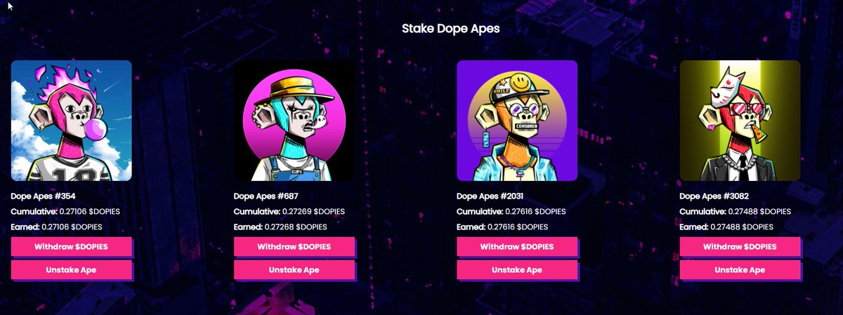 codewithjack's tweet photo. So glad I got into @DopeApes back in Jan. First NFT project I got into and now first time staking NFTs #DopeStaking 🚀🌑 Such great community with many opportunities to win giveaways and contests. Gen 2 is in the works as well!!! https://t.co/v2nmvFe6z1