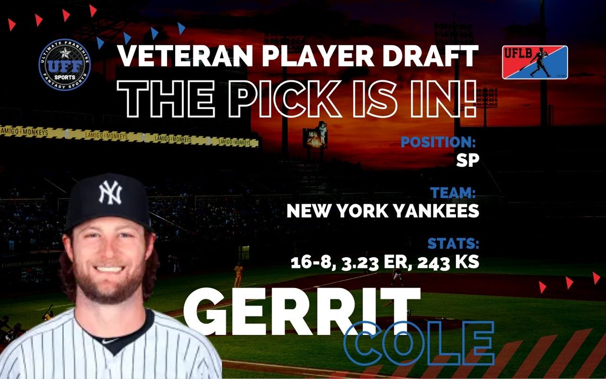With the 29th overall pick in the UFLB Veteran Player Draft @UFLBBarracudas selects Gerrit Cole- SP - New York Yankees. Catch the first round of the draft on @ufsnetwork YouTube Channel.
https://t.co/WzXuMF7X6V
@uffsports #OwnTheGame #ProfessionalFantasyBaseball #MLB https://t.co/K6aWaNDLZb