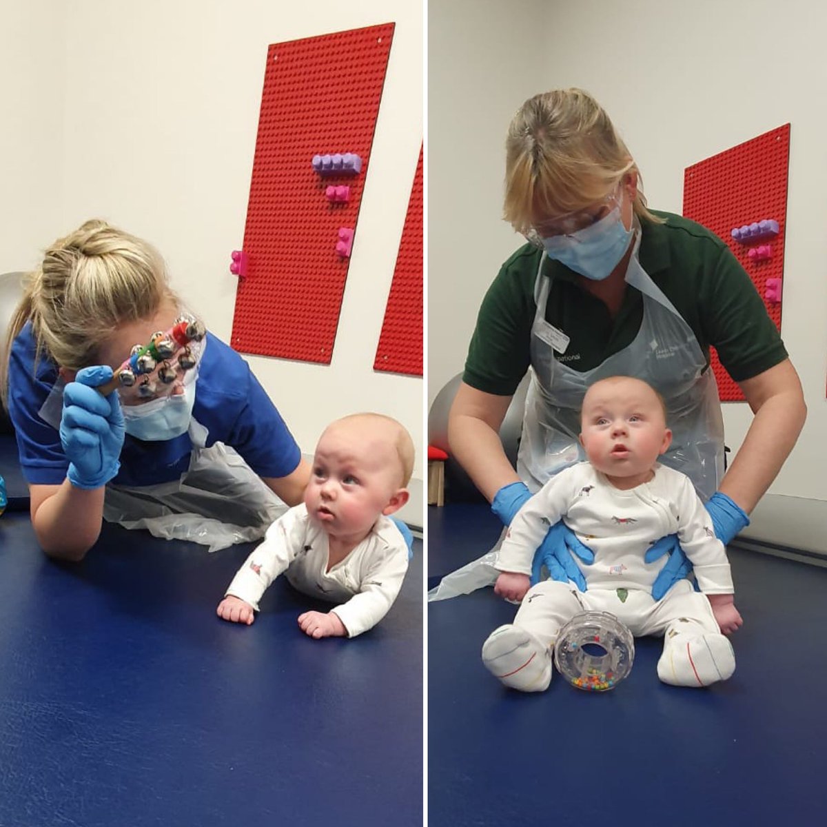 Here is the gorgeous Ernie having fun in his #NHSSuperSaturday therapy session with Physio, Gemma and OT, Lisa. They are working to help him with his developmental skills using tummy time and supported sitting. <a href="/Leeds_Childrens/">Leeds Children's Hospital</a> <a href="/thecsp/">Chartered Society of Physiotherapy (CSP)</a> <a href="/LTHTChildrensOT/">Leeds Children’s Hospital Occupational Therapy</a>