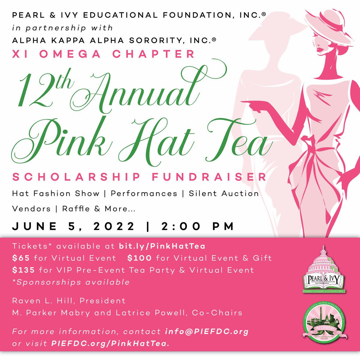 akaxo's tweet photo. Join us virtually on Sunday, June 5, 2022 as we partner with @PIEF_DC for their 12th Annual #PinkHatTea. 
This event raises funds for students within the Washington, DC community desiring to attend college. Purchase tickets here: https://t.co/wZ6DAyI4gE

#AKAXO  #PIEFDC  #AKA1908 https://t.co/UoYNKZkHs5