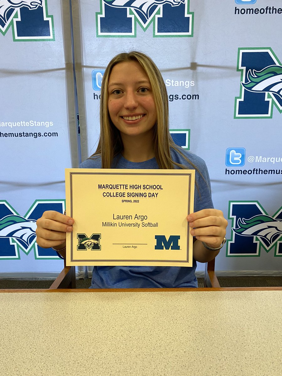 MarquetteStangs's tweet photo. Congrats to @MustangsSBall’s Lauren Argo on committing to @millikinsb!  #mustangtobigblue https://t.co/FESIUn2VqT