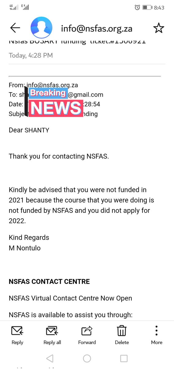 ShantyCubzy's tweet photo. @kagishor @YouTube I got this email from nsfas and i was getting allowance from university of limpopo and I was approved by nsfas for 2021 fundings. I was doing HR management so I don't understand what course error they are referring to and the university told me that nsfas approved my template https://t.co/Vpi0sAPgbZ