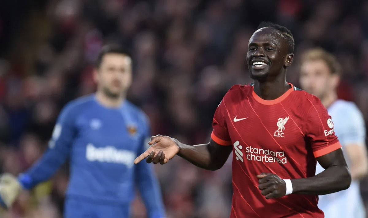 anfieldonline's tweet photo. Goal number 1️⃣1️⃣1️⃣ at Liverpool for Sadio Mane.  Only 14 men have scored more for the reds. https://t.co/uf3PaZ0ktF