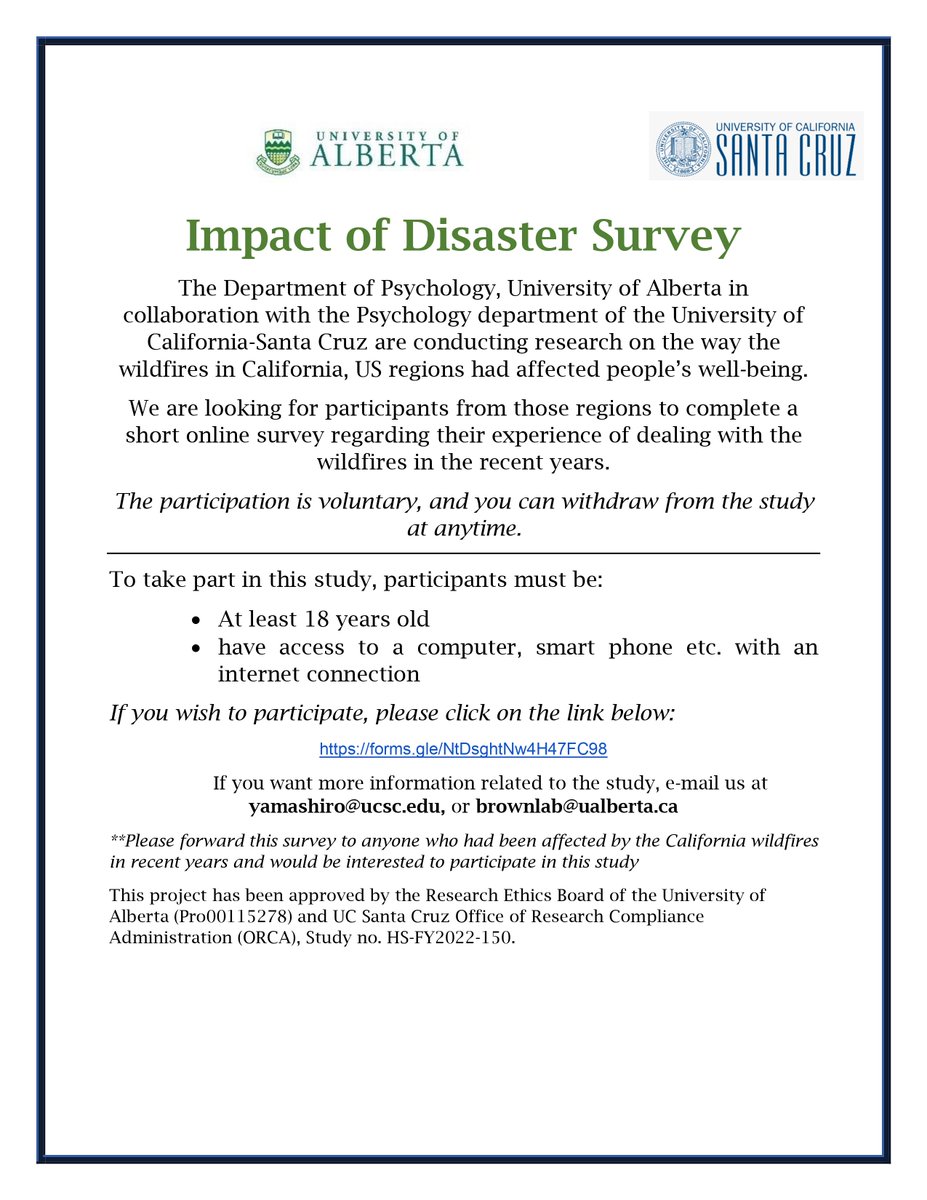 brownmemorylab's tweet photo. We are looking for participants from #California to complete a short online survey regarding their experience of dealing with the #CAWILDFIRES in the recent years.
 #CALIFORNIAFIRES
Click the link to participate:
https://t.co/jSTFpI6HYK https://t.co/lmrxEC99S2