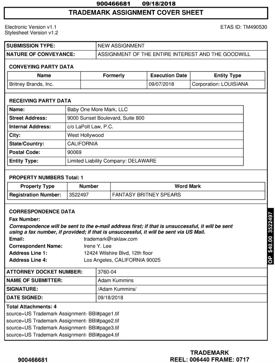 Theawishkas's tweet photo. Jamie and Andrew Wallet stole the entire rights, interest, goodwill, ownership etc. on Britney’s fragrance line “Fantasy Britney Spears” (US) in 2018. 

They sold the rights to Baby One More Mark, LLC - a company  that has no signs of B’s involvement. 

#FreeBritney 1/ https://t.co/xptLaoUNeF