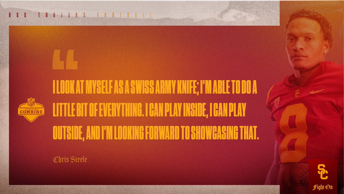 “I look at myself as a Swiss Army knife; I'm able to do a little bit of everything. I can play inside, I can play outside, and I'm looking forward to showcasing that."

🗣 <a href="/KinggChris7/">Steele. 🖤</a> 

#TrojanMade⚔️