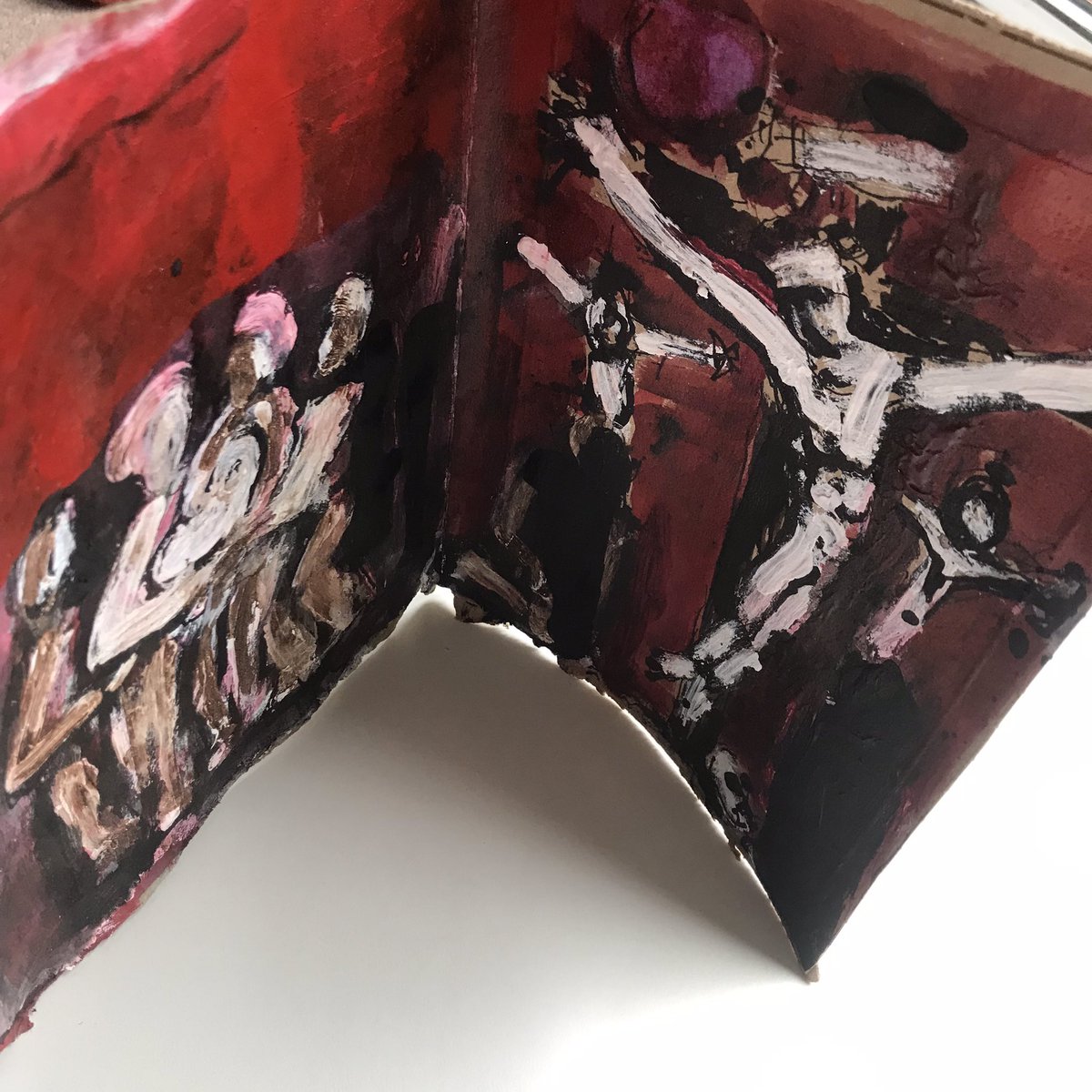 presentation and crucifixion / a sword will piece your own soul too / cardboard diptych