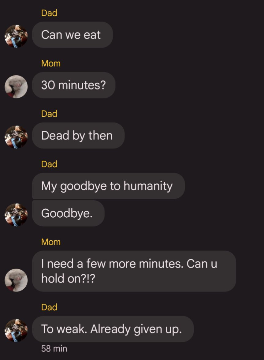 MzDunk's tweet image. Did my father text just my mom? No of course not, used the family group chat 😂