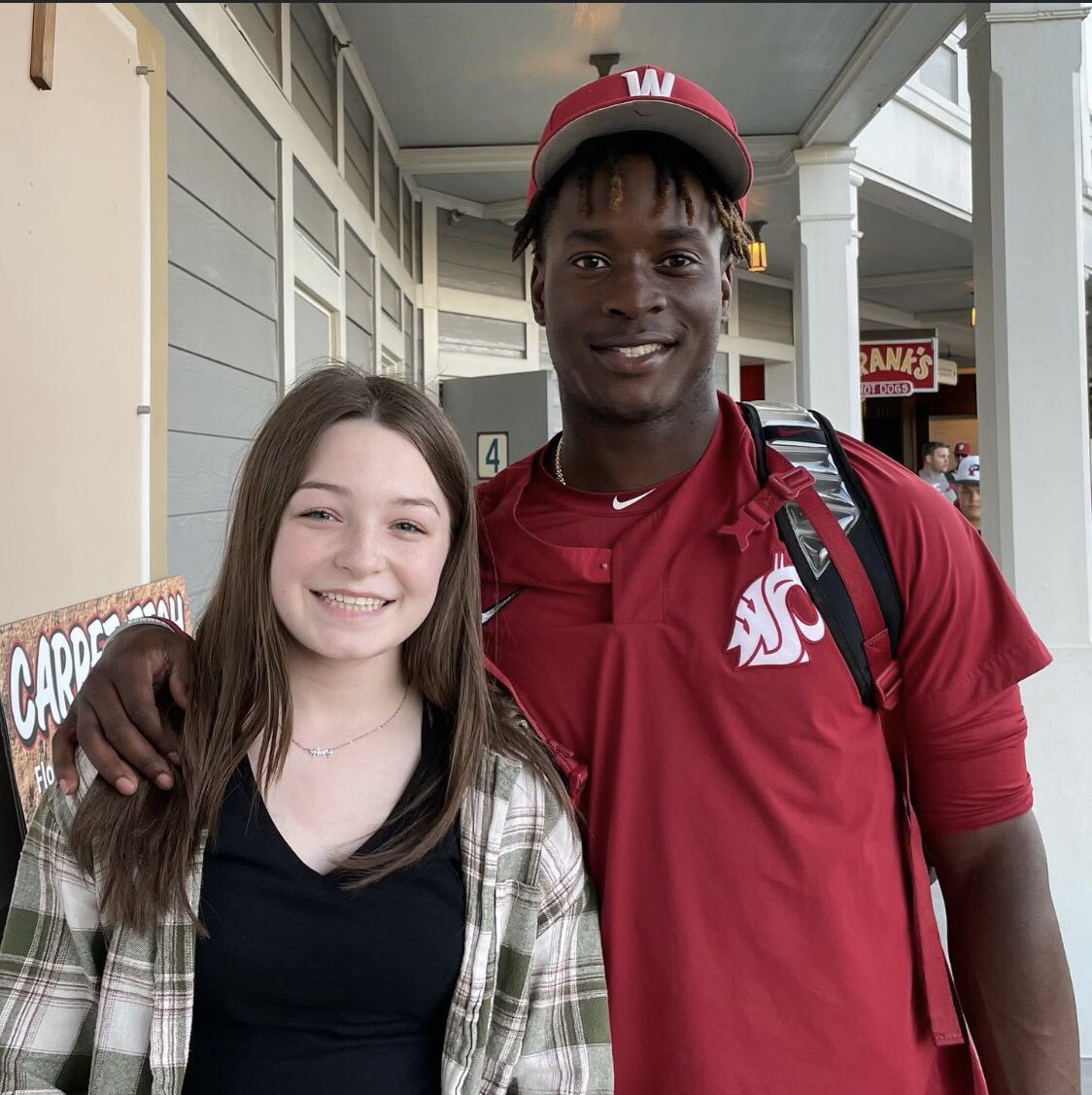 FriscoClassic's tweet photo. Thank you Hylan Hall of @wsucougarbsb for sharing the story of your friend with Cystic Fibrosis with Avery, a class A act from a class A player! #AddingTomorrows https://t.co/zbFR72SPyF