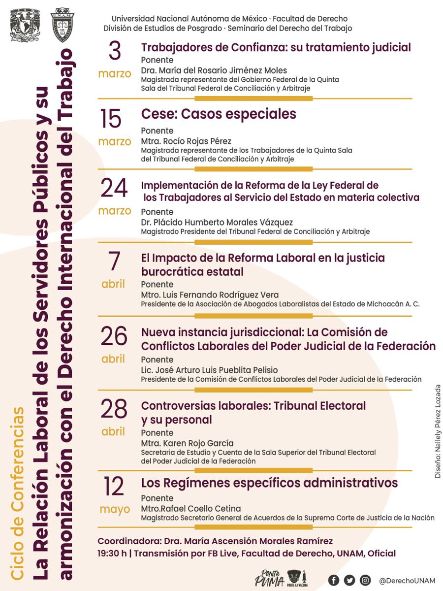#DerechoBurocrático
¿Sabes cuáles son los Regímenes específicos administrativos? No te pierdas la conferencia dictada por el Mtro. Rafael Coello, Magistrado Secretario General de acuerdos de la <a href="/SCJN/">Suprema Corte</a>.
📅Jueves, 12 de mayo 
⏰ 19:30 h
📲 Facebook.com/DerechoUNAM/