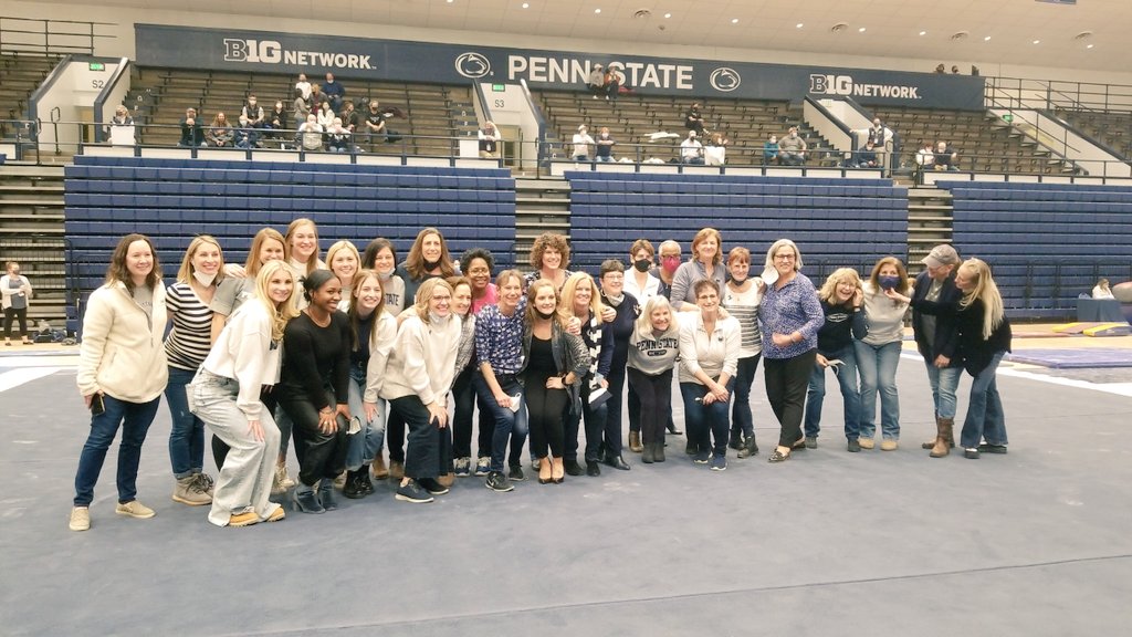 Welcome Home <a href="/PennStateWGYM/">Penn State Women’s Gymnastics</a> alums!  A little prematch pep talk and great pic!