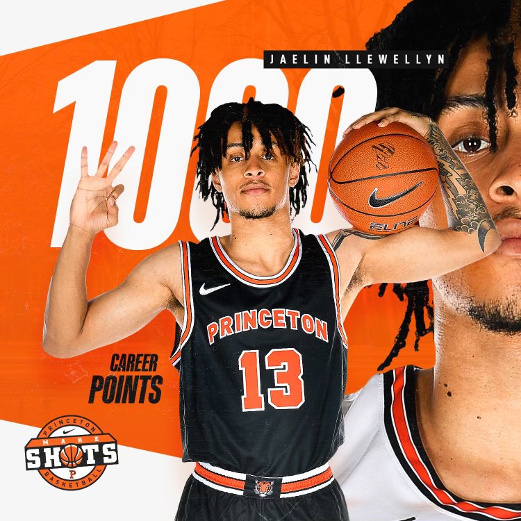 PrincetonMBB's tweet photo. Over 1,000 Career Points, In Under Three Full Seasons! 

Welcome to the 1,000-point club, Jaelin Llewellyn!

#MakeShots 🐯🏀 https://t.co/5VlC63zAjS