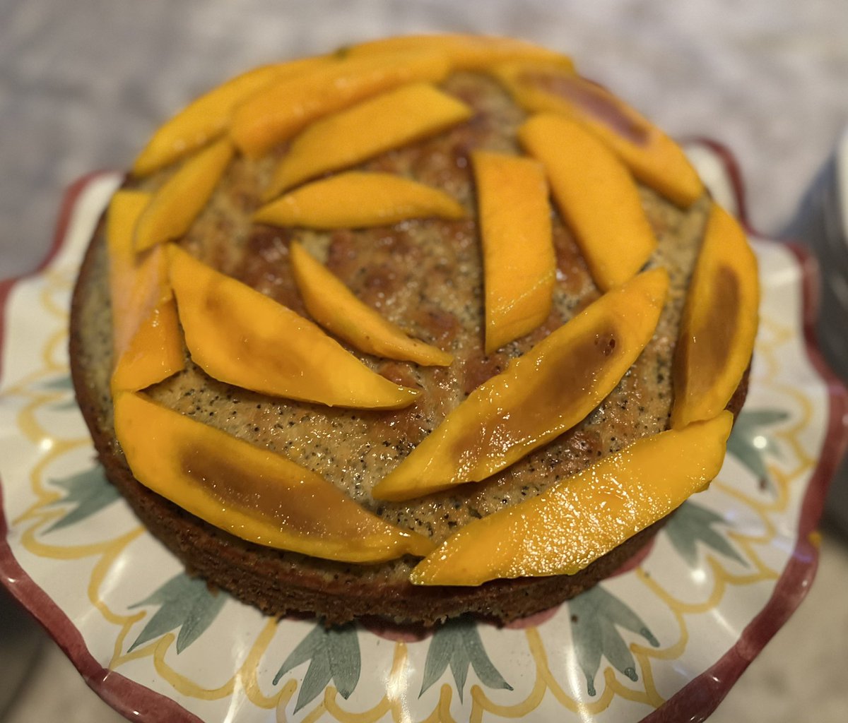 Ukrainian Poppy Seed Cake. Topped with mangos.