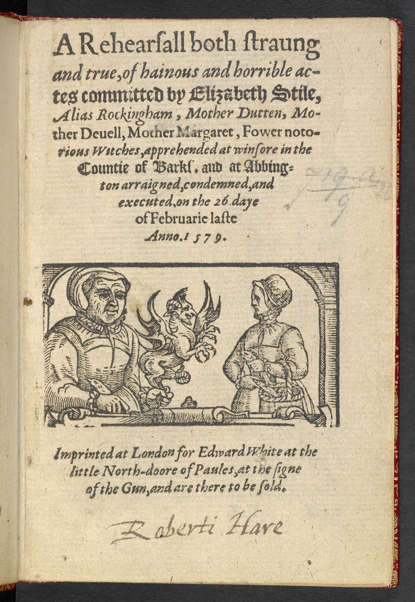 1696Rwh's tweet photo. English witchcraft pamphlet from 1579, the pamphlet gives an account of the doings of Elizabeth Stile – a 65-year-old Windsor woman accused of witchcraft – and three other women (Mothers Dutten, Deuell and Margaret), #PBF22 #WitchesofScotland #Bagarranwitches #witchtrials https://t.co/11tcCg6i9t