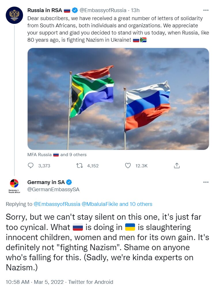 "Sadly, we're kinda experts on Nazism."

Someone give @GermanEmbassySA's social media manager a raise.