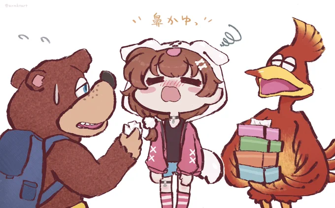 今日は鼻かゆ多めだったころさん🥐🐻🦜
#生神もんざえもん #できたてころね 