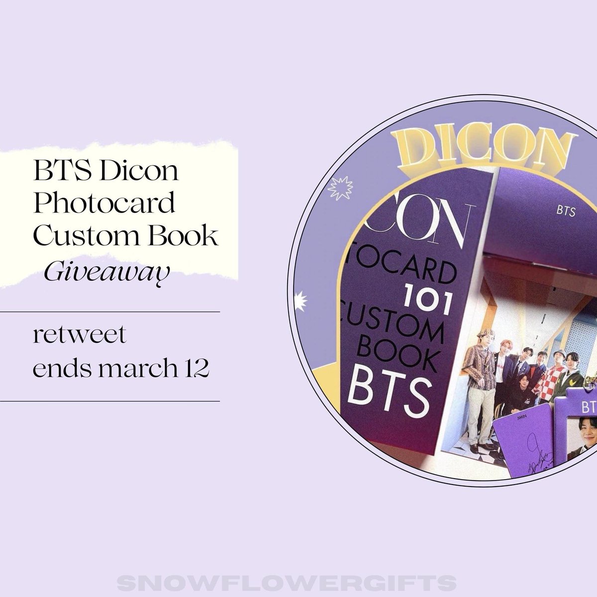 snowflowergifts's tweet photo. ੈ♡ BTS DICON PC BOOK GA 
— 1 Winner | Worldwide 

›  RT, Followers only
›  Ends March 12   
›  See reply for info https://t.co/oL6xWCdfdk