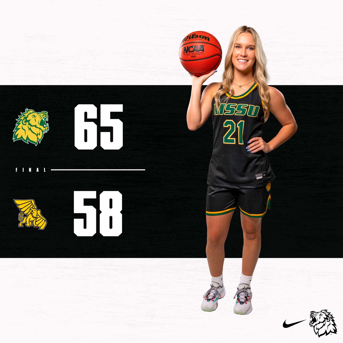 Lions complete the comeback to win 65-58 and will advance to the MIAA Championship game tomorrow at noon. Lacy Stokes finishes with 32pts the second most points scored by a Lion in a MIAA Tournament game. Layne Skiles added 13pts also. #LetsRoar #WhyNot