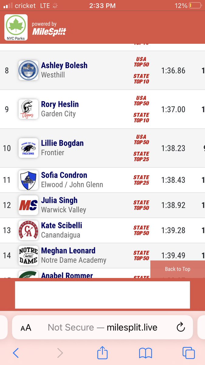 frontierrunning's tweet image. Congrats to Lillie Bogdan who posted a top 10 time in 600m race at  NYSPHSAA/Federation Indoor Track Championships 1:38.23. Great job!🔥