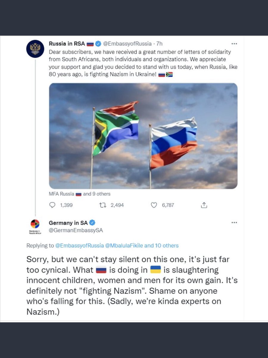 JustineLimLaw's tweet photo. This.
You really can’t argue with superior expertise...
Bravo to the German Embassy staff in South Africa for this one.
Humiliating for Russia 🇷🇺 and, sadly, for South Africa 🇿🇦 too https://t.co/x1zApnPd9I