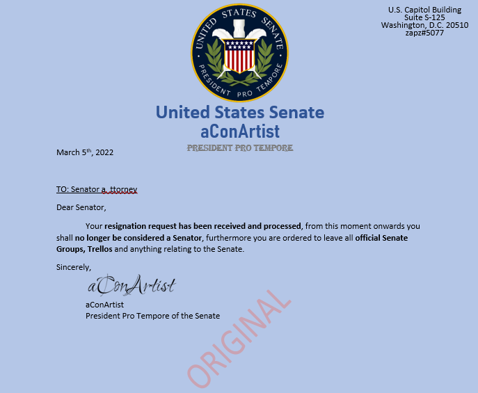 We thank Senator <a href="/FreedomRBX/">a_ttorney</a> for his service and hope the best in his future endeavours