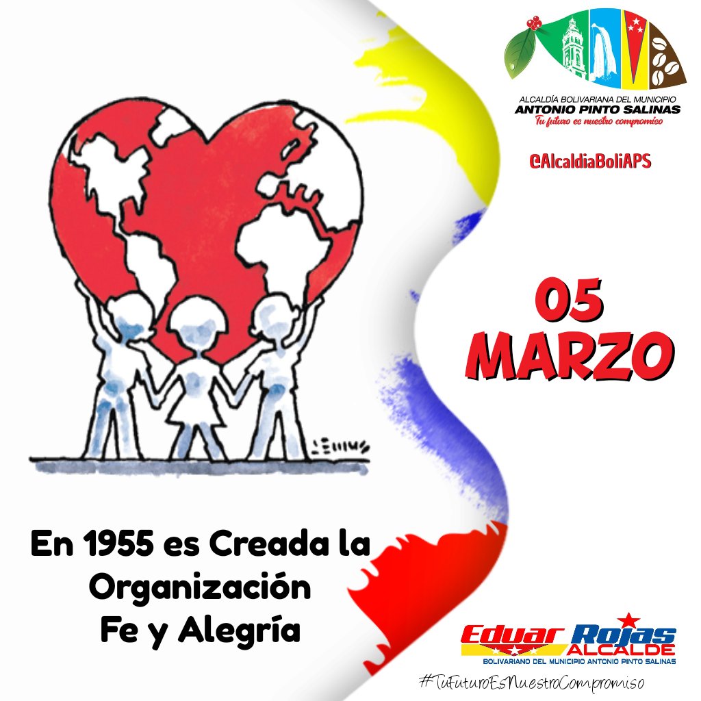 AlcaldiaBoliAPS's tweet photo. 05 de Marzo de 1955 Nació Fe y Alegría en un barrio marginado de Caracas Venezuela, a iniciativa del Padre José María Vélaz de la Compañía de Jesús. Este es un Movimiento de Educación Popular y Promoción Social. @NicolasMaduro @JEHYSONGUZMAN @ZonaFya @FeyAlegriaVE https://t.co/LmQcWgRwRc
