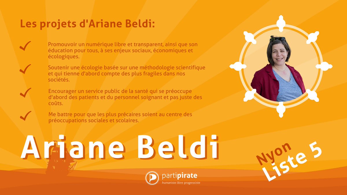 partipiratevaud's tweet photo. Découvrez notre quatrième candidate au Grand Conseil Vaudois pour le district de #Nyon: Ariane Beldi.
#ecvd2022 #ecvd22 #ecvd #vaud #vaud2022 #élections https://t.co/FZWiUtUPlF