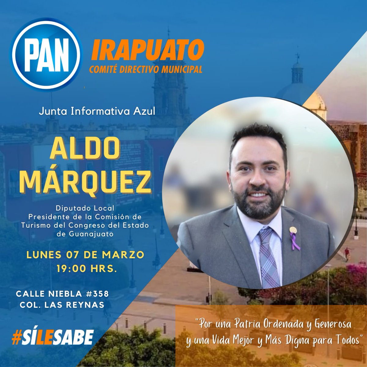 PANIrapuato's tweet photo. 📌 #JuntaInformativaAzul con @aldo_marquez 🦁💙
🗓 Lunes 07 marzo.
⏰ 19:00 Hrs.
#EresAcción Irapuato 🍓 https://t.co/W92HNE1505