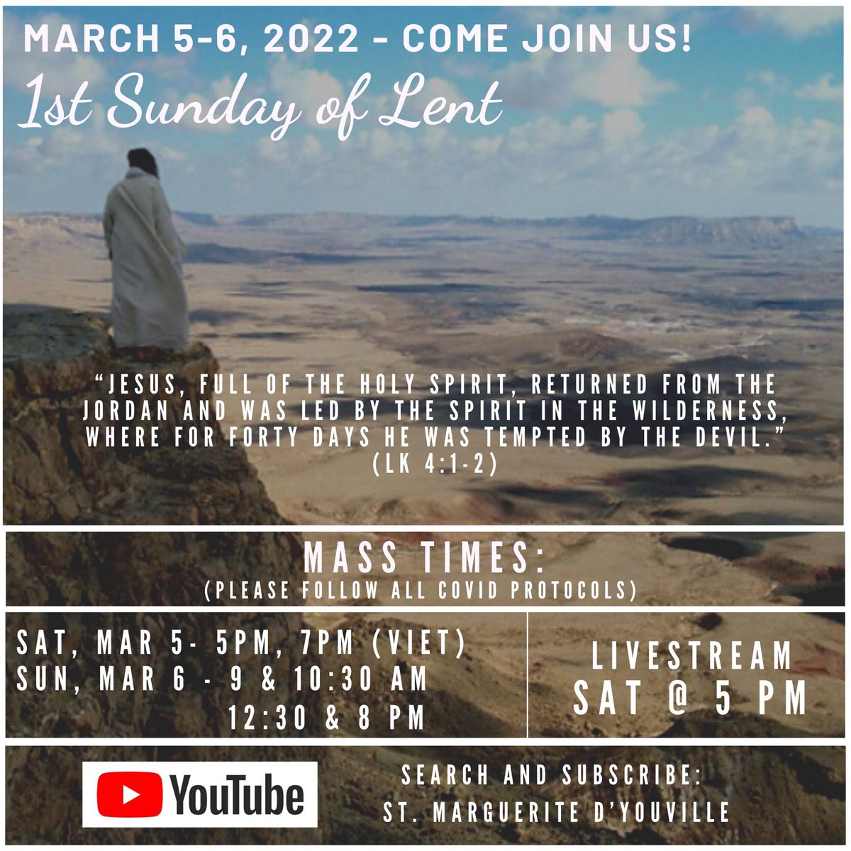 Please join us at 100% capacity in this first Sunday of Lent!